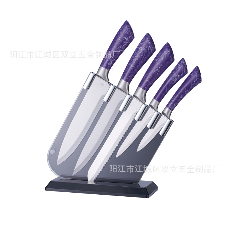 Fábrica en stock cuchillos de seis piezas de acero inoxidable manejar cuchillos de cocina con almacenamiento cuchillo titular cuchillos traje al por mayor