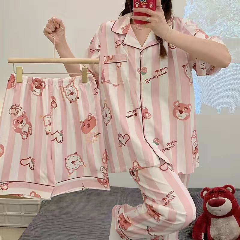 Pijamas de verano de tres piezas de dibujos animados lindos de las mujeres Pacha perro pantalones de manga corta Delgado verano homewear traje ropa exterior