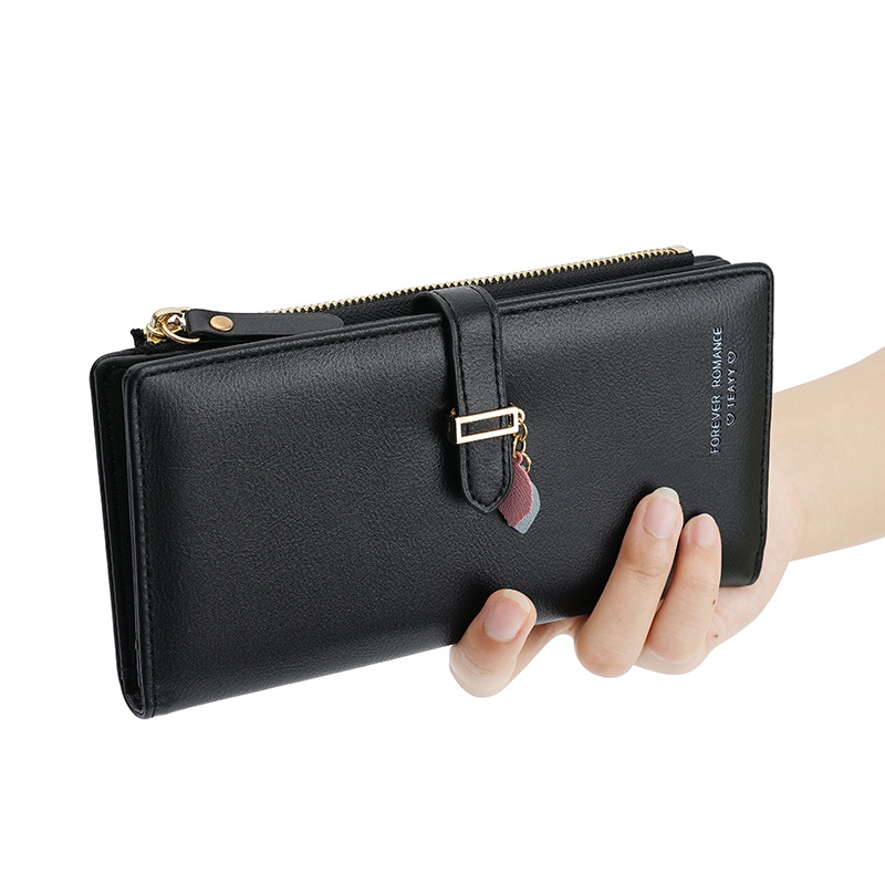 女士钱包跨境新款长款錢包简约搭扣卡包多功能大容量手拿包零钱包