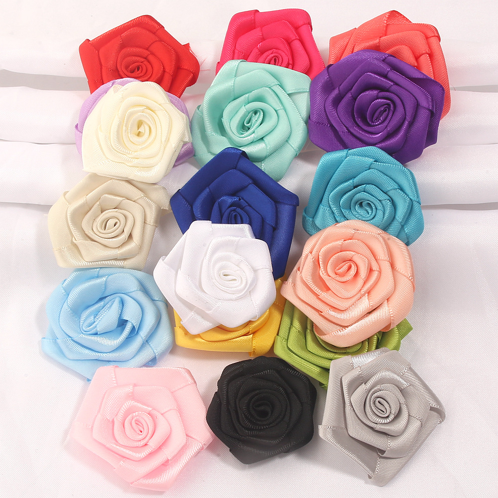 4cm handmade ribbon polyester flat rose flower in 24 colors, DIY head flower, brooch, accessory, clothing accessory, popular in foreign trade