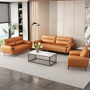 Reception Office Sofa Coffee Table Combination Business Simple Three-Seat Rest Area Meeting Room Leather Art Office Sofa
