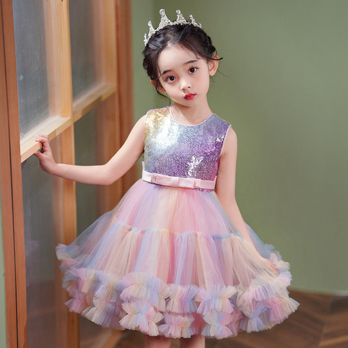 Girls dress vest princess dress sequin dress short skirt cake skirt mesh tutu skirt Children's Day