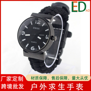 Outdoor Sports Equipment Multifunctional Wilderness Survival Watch with Paracord Woven Compass, European and American Style Personalized Travel Watch