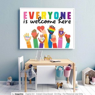 Colorful English Equality Anti-Discrimination Classroom Slogan Education Poster Kindergarten Frameless Decorative Painting Core Hanging Painting