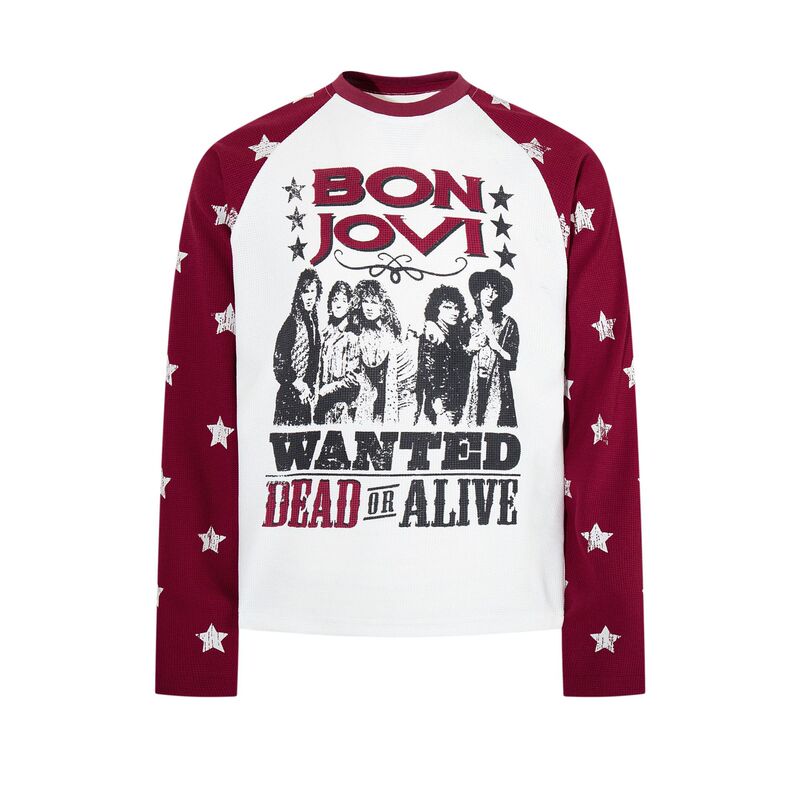 6047 American retro style unisex rock band design waffle knit men's trendy color-block raglan sleeve long-sleeve T-shirt