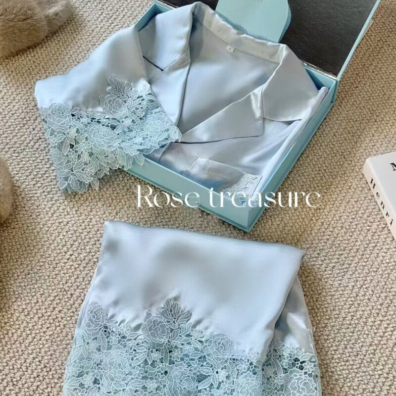 2025 Early Spring New Champagne White Moonlight Goddess Style Premium Pajamas Women's Spring and Autumn Light Luxury Home Clothes Two-Piece Set