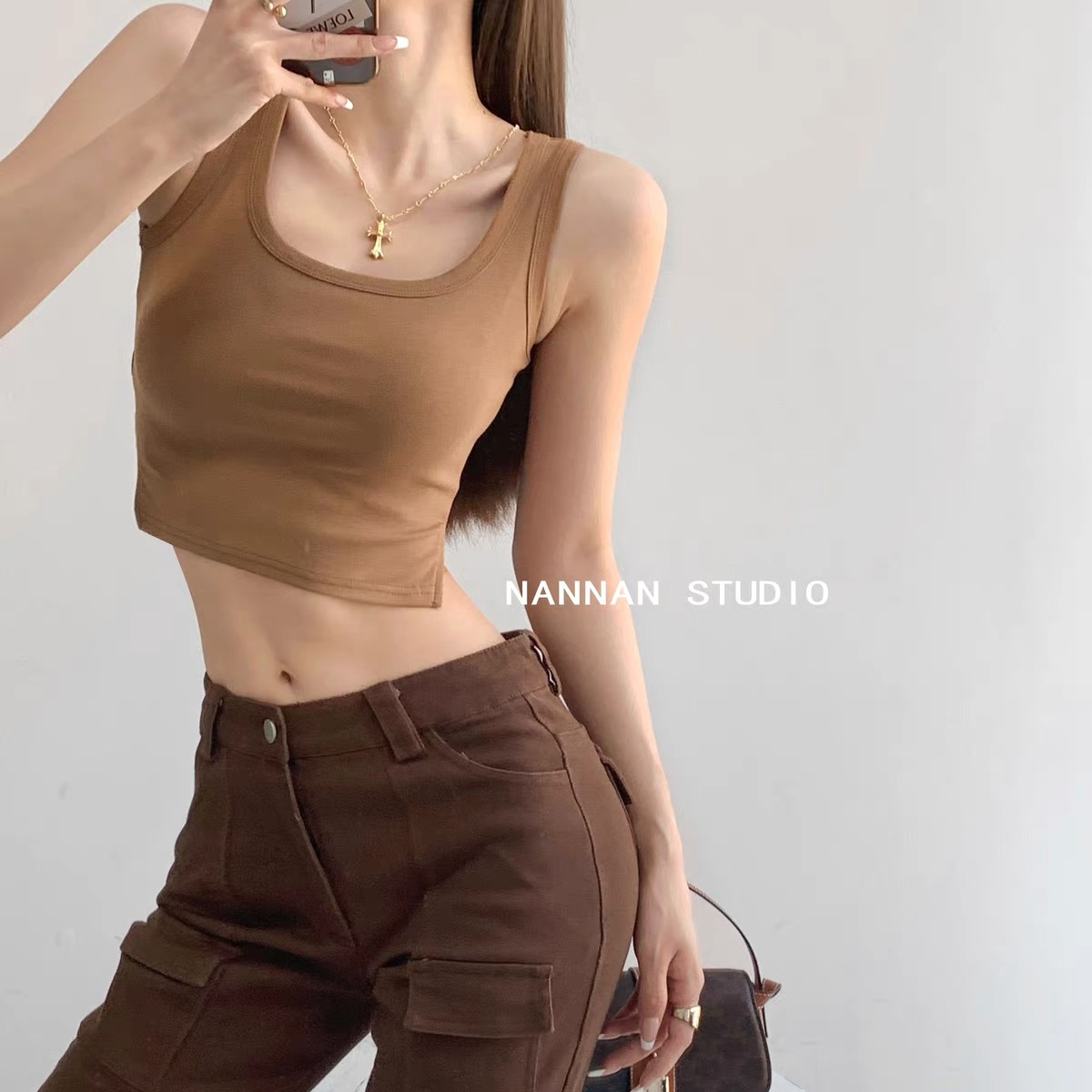 Chica caliente con almohadilla en el pecho belleza espalda chaleco camisola Top nuevo cuello cuadrado de algodón puro sin mangas anti-exposición deportes se pueden usar fuera