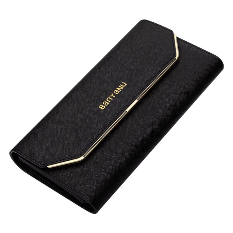 Guangzhou Banyanu Leather Factory Wallet Women's Long Three-fold Wallet Simple Fashion Leather Women's Wallet Thin
