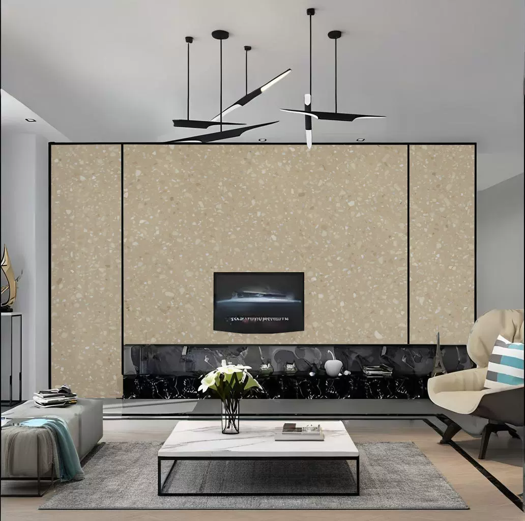 人造石无机水磨石米黄2背景墙台面地面大理石酒店墙面地铺石