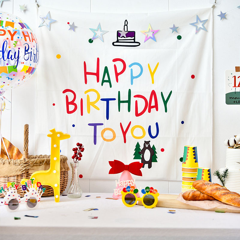 ins Style Korean Internet Celebrity Birthday Background Wall Hanging Flag Hanging Cloth Baby Children's Party Decoration Photo Props