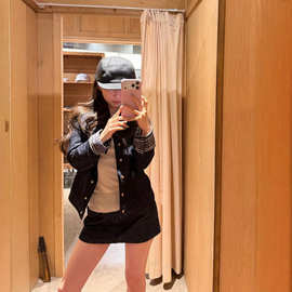 YJIA伊嘉秋季韩系复古简约百搭休闲显瘦牛仔外套短裙裤两件套9252