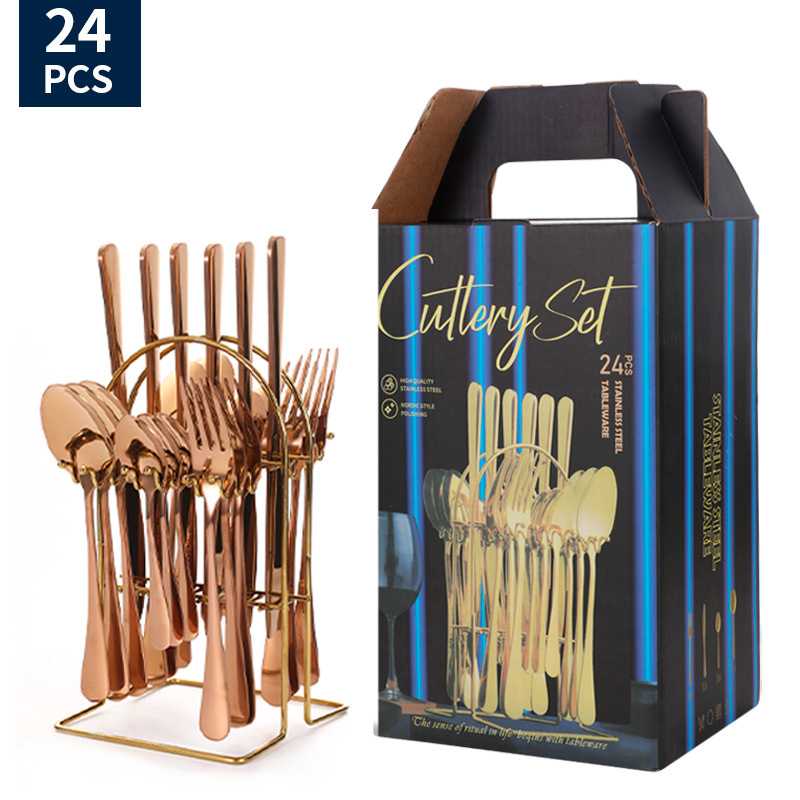 Juego de vajilla de acero inoxidable de Amazon transfronterizo 1010 Cuchillos, tenedores y cucharas de comida occidental Juego de 24 piezas Cuchillos y cucharas de bistec