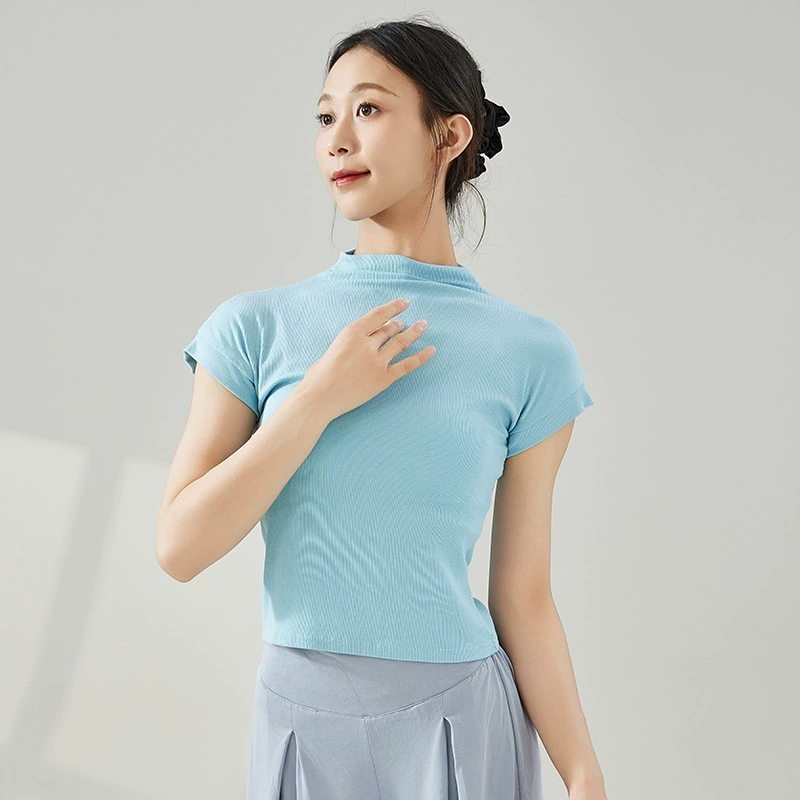 Одежда для китайских танцев, женская летняя новая одежда для похудения с высоким воротником, современная танцевальная одежда с короткими рукавами, топ