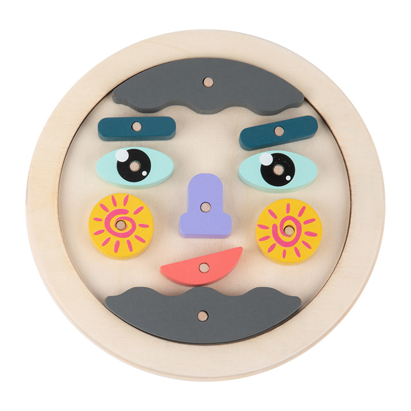 Juego de cambio de rostro al por mayor, rompecabezas para niños, educación temprana, bloques de construcción de madera, juguetes, expresiones faciales, reconocimiento, Pinpinle de madera