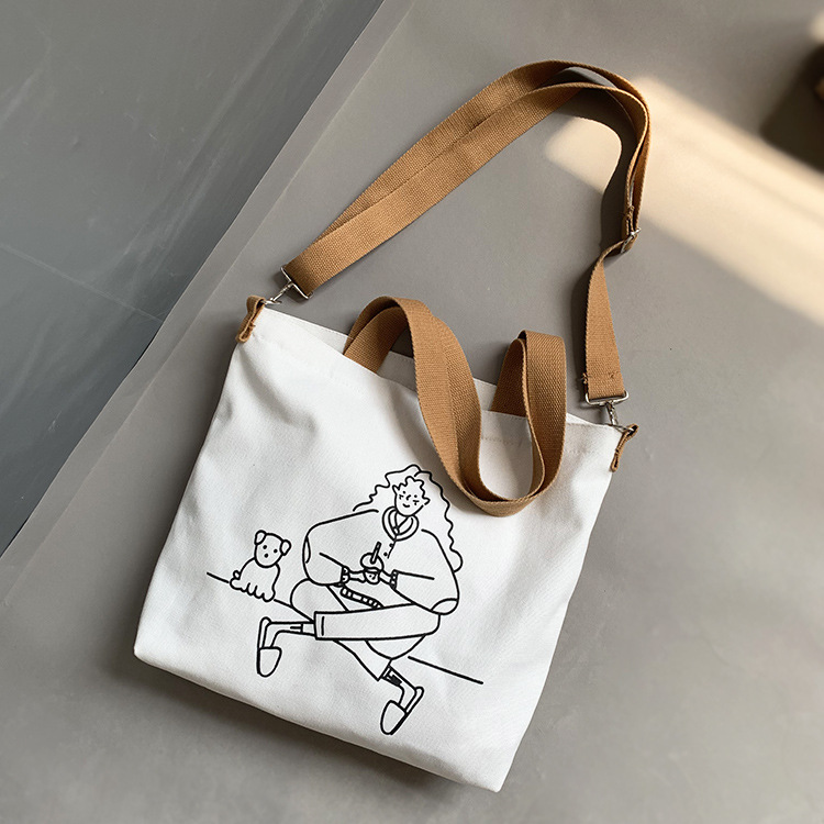 INS crossbody bolsa de lona mujer estilo japonés perezoso dibujos animados lindo hombro portátil crossbody estudiante bolsa de lona moda