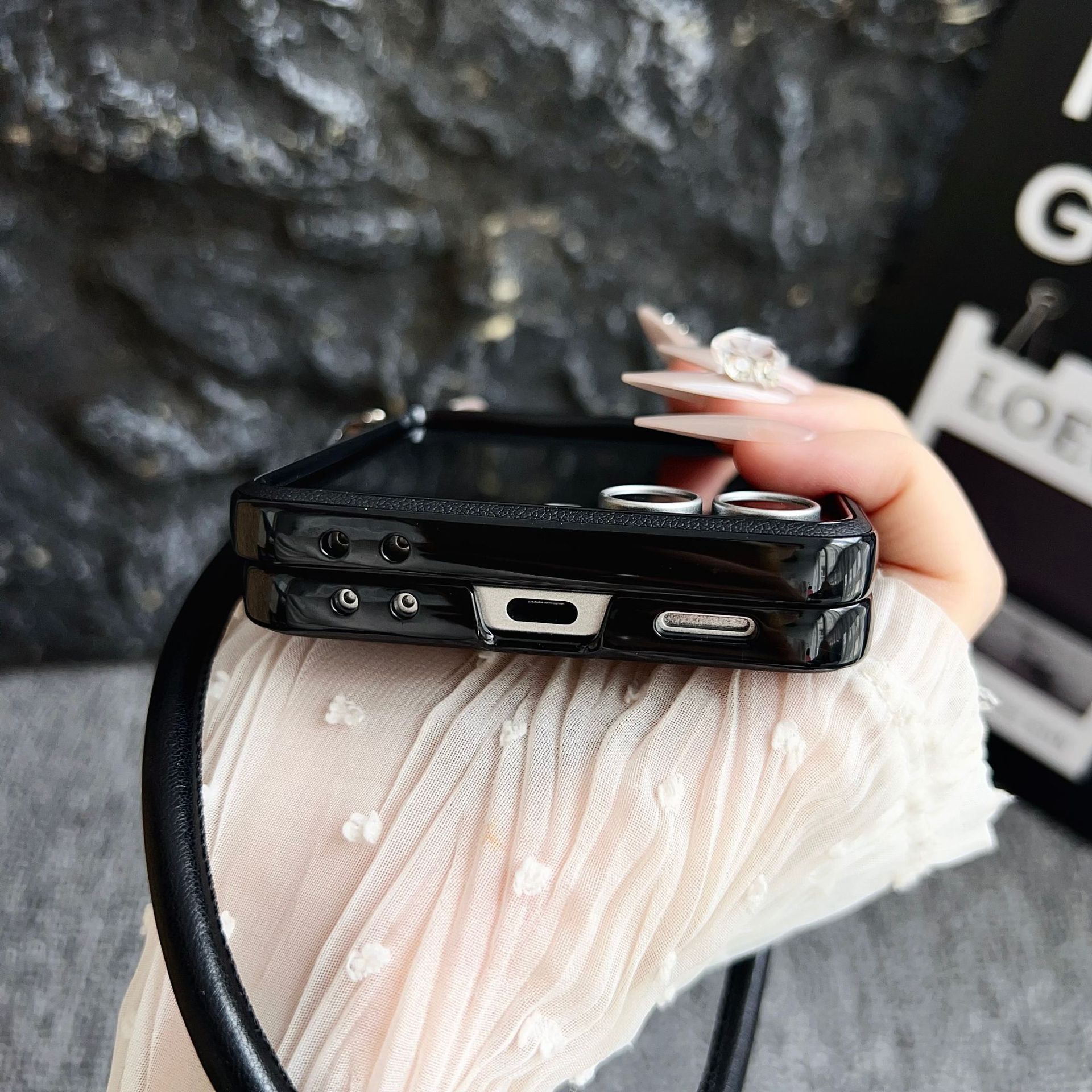 Magnetic Leather Case With Bracelet For Samsung Z Flip 5 And 4_voghion.com