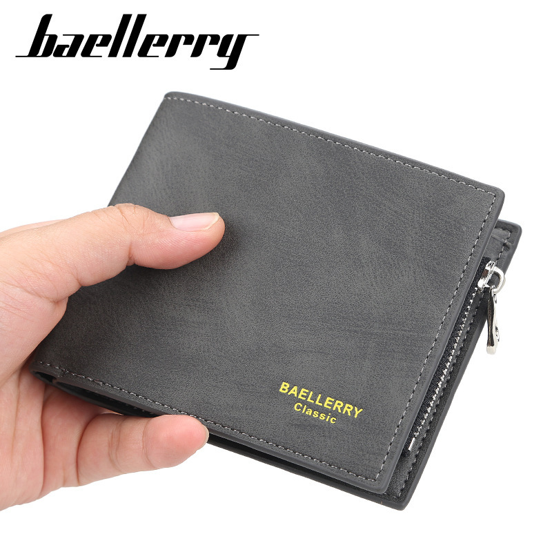 baellerry Men's Short Wallet Multi-Card Two-Fold Leather Coin Purse Horizontal Fashion Wallet Bag Card Bag