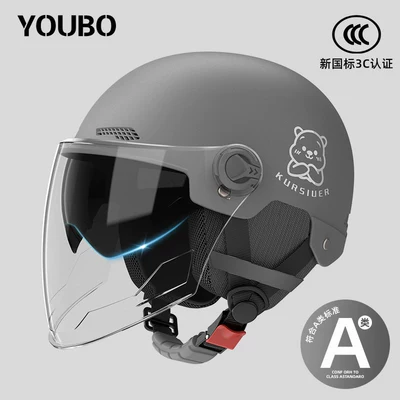 Dual-Mirror Safety Helmet, Unisex for Motosiklet dəbilqələri - one-size-fits-all-new-national-standard-3c-starry-sky-gray-enhanced-internal-and-external-double-mirrors-thickened-protection-four-seasons-removable-ear-protection-decal-bear