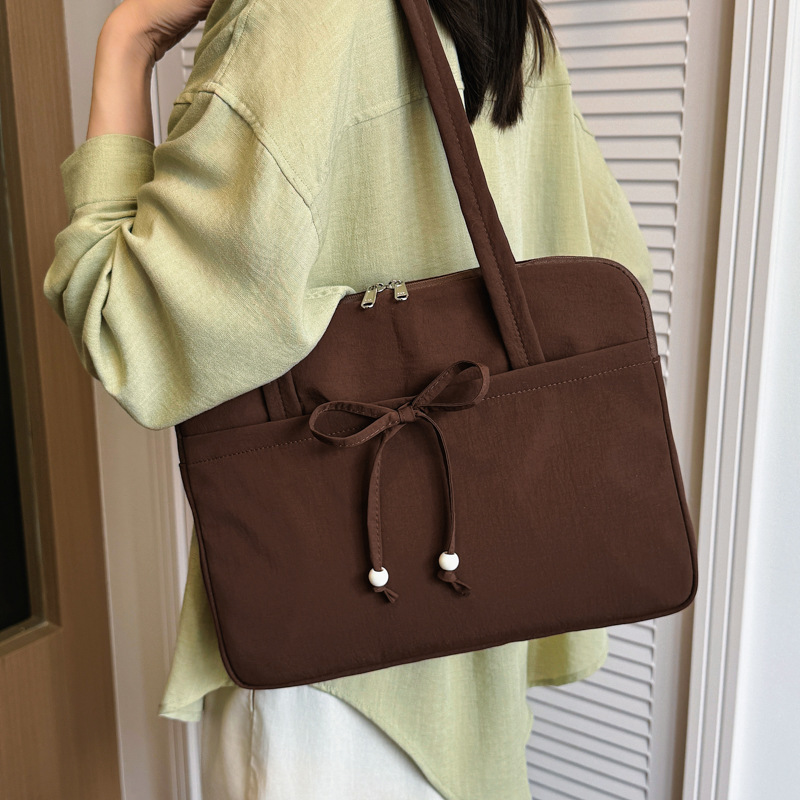 Computer Bag with Cute Bow Design, Commuter Handbag, 14inch Notebook Tote Bag, Large Capacity Shoulder Bag Wholesale