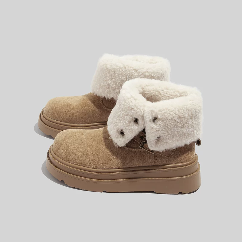 蓓尔 Velvet thick-soled snow boots for women, mid-calf 2025 winter style, warm and thickened, layered Ancola red shoes for women