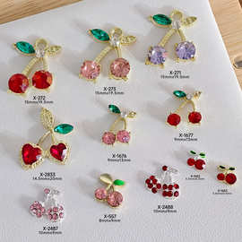 新款美甲樱桃合金钻饰滴油超闪水钻跨境工厂直供饰品金属指甲