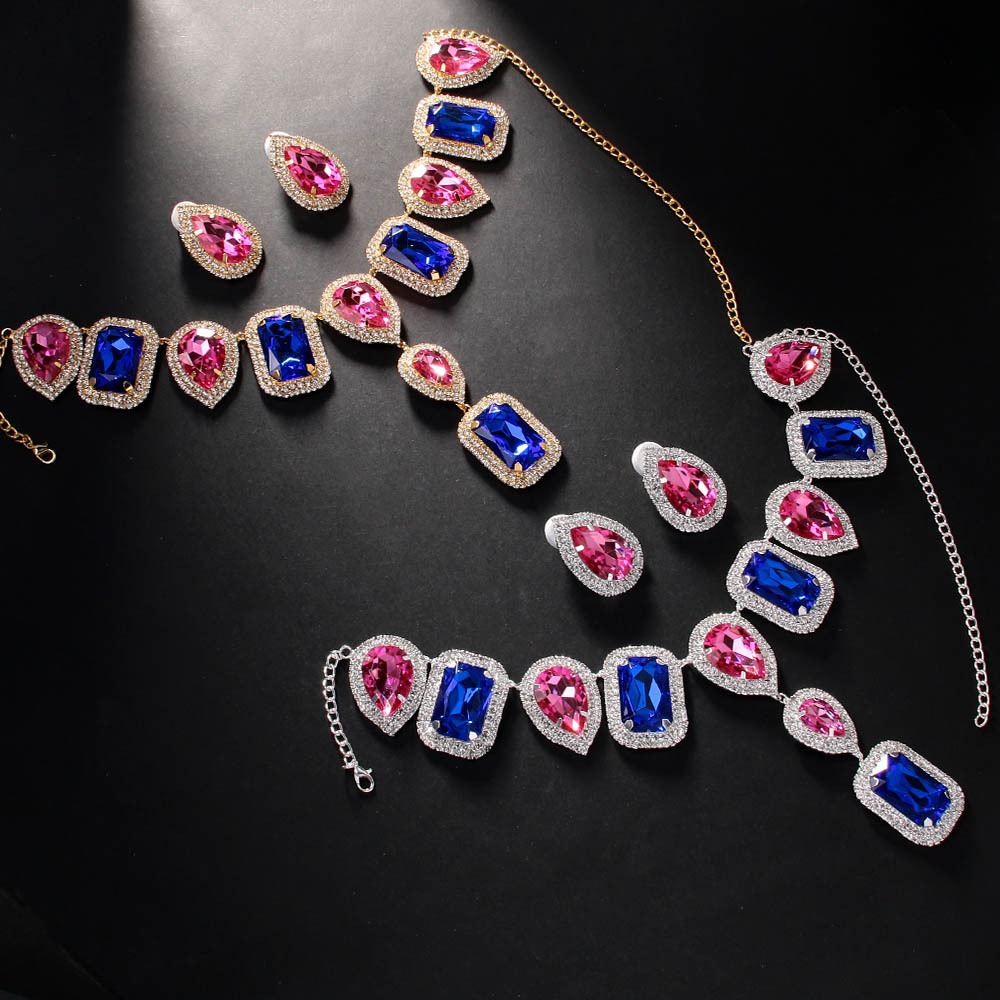 AliExpress Fashion Juego de joyas geométricas Cadena de clavícula de sentido avanzado Pendientes de gota de agua Accesorios Jewelry Set femenino