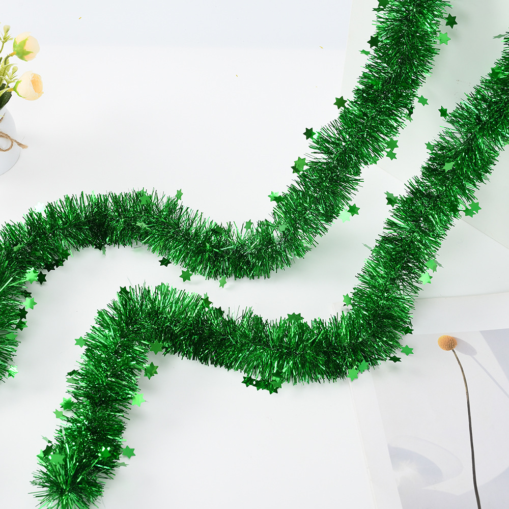 Rayas de lana de Navidad transfronterizas Vestido de Año Nuevo 7cm rayas de color de cifrado de estrella de cinco puntas Garland color brillante con decoración de fiesta