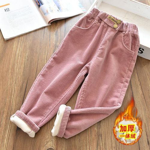 Women's Fleece-lined Pants Autumn/Winter Outwear Cotton-lined Thick Corduroy Baby Thin Fleece One-piece Lined Children's Striped Fleece Pants