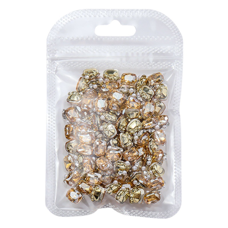 Champagne pila Diamond Ball nail Jewelry producto terminado grasa cuadrado corazón torcido melocotón corazón hacha pila diamante Super Flash nail diamante decorativo