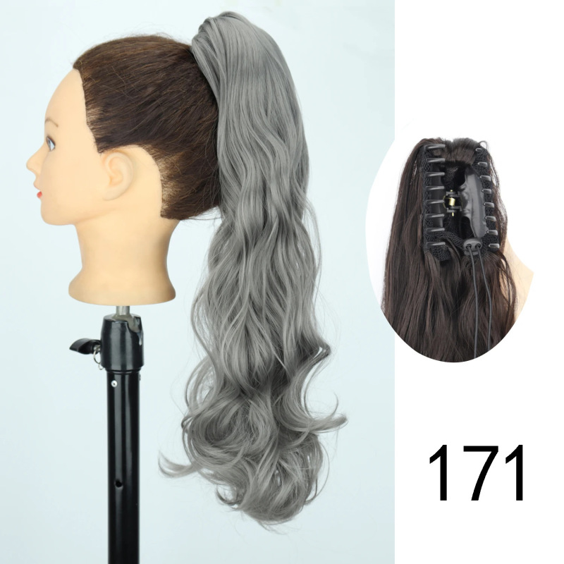 24inch ロングカーリーポニーテール高温繊維女性ビッグウェーブカーリーヘアグリップクリップポニーテールエクステンション|undefined
