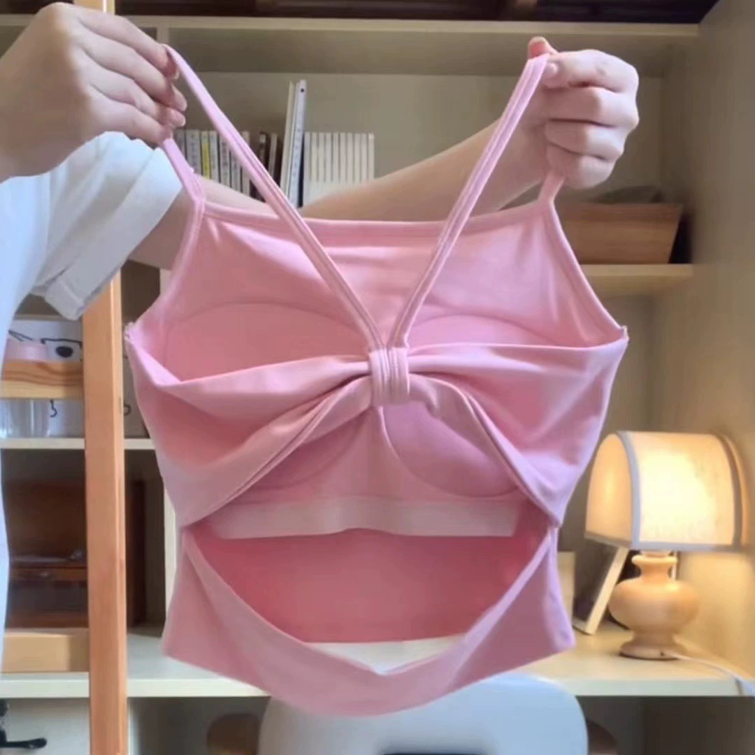 Розовый с открытой спиной маленький сердечный лук с красивой спиной камзол жилет женский летний новый розовый и нежный нижний топ