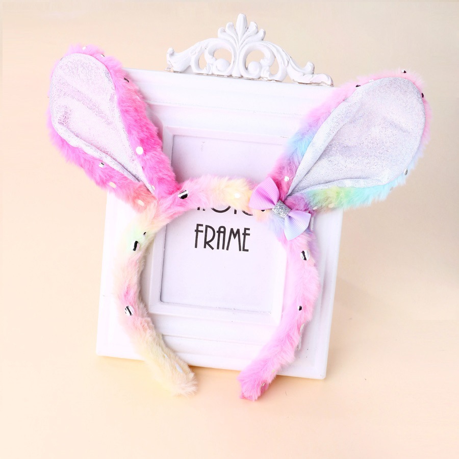 Cross-border Hot Selling Kidsren's Necklace Cartoon Plush Rabbit Ear Headband Sweet Gradient Color Versatile Non-damaging Headband Wholesale