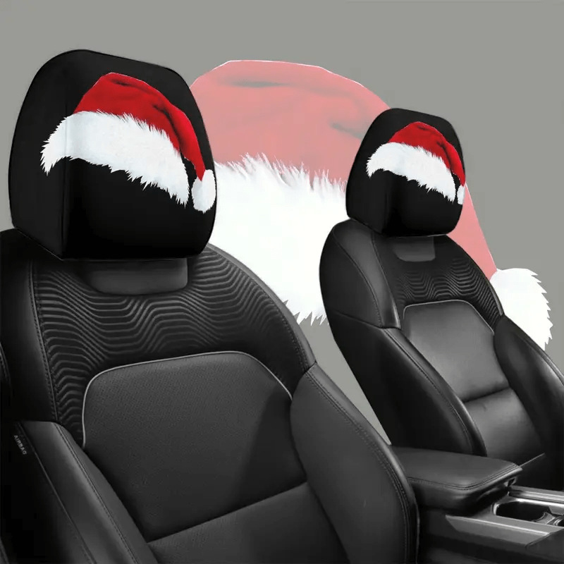 Car headrest cover with Christmas hat print, universal soft and breathable pillowcase for the car, can be customized with labels and made according to provided images