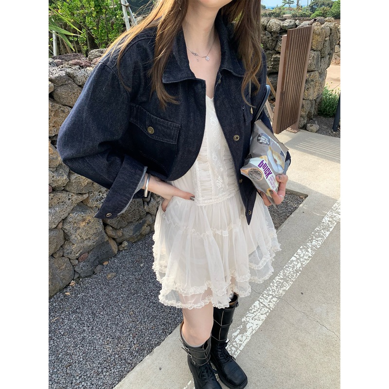 im向 叠穿王~蕾丝花边甜美网纱短款连衣裙边V领设计感背心裙|undefined