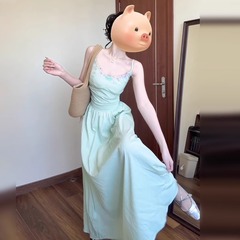 2025 新しいフランスの美しいサスペンダードレス女性の夏の小さな海辺の休暇気質妖精のロングドレス