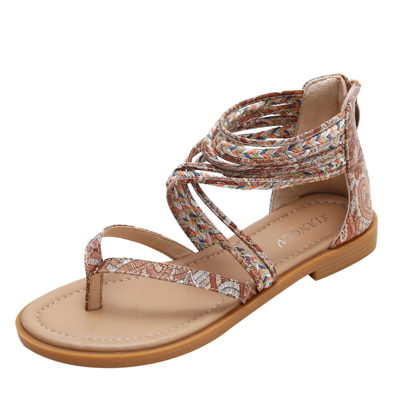 Ethnic retro beach sandals flat