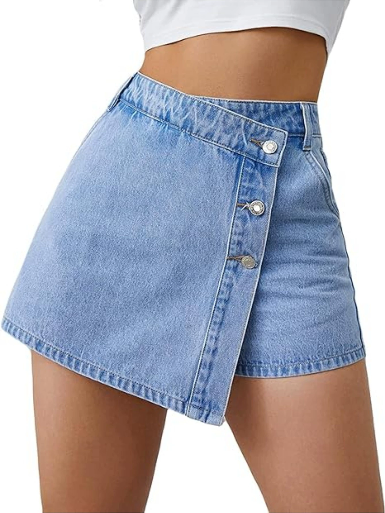 Denim Shorts Women Casual High Waisted Solid Button Up