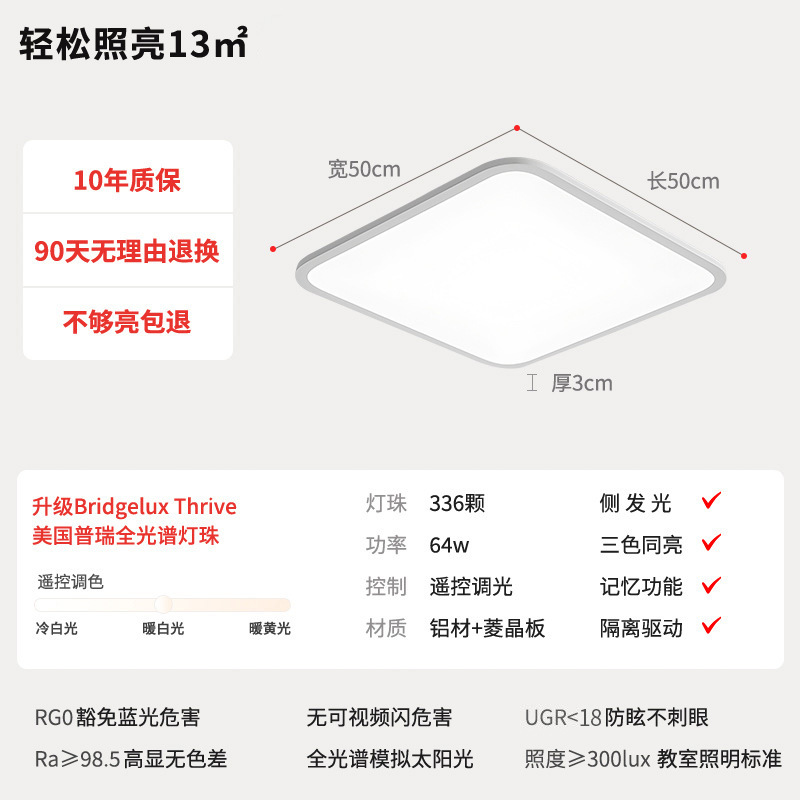 Chip Puri ultrafino, lámpara de techo de protección ocular de espectro completo, dormitorio principal, habitación de libro, sala de estar moderna simple, lámpara Zhongshan