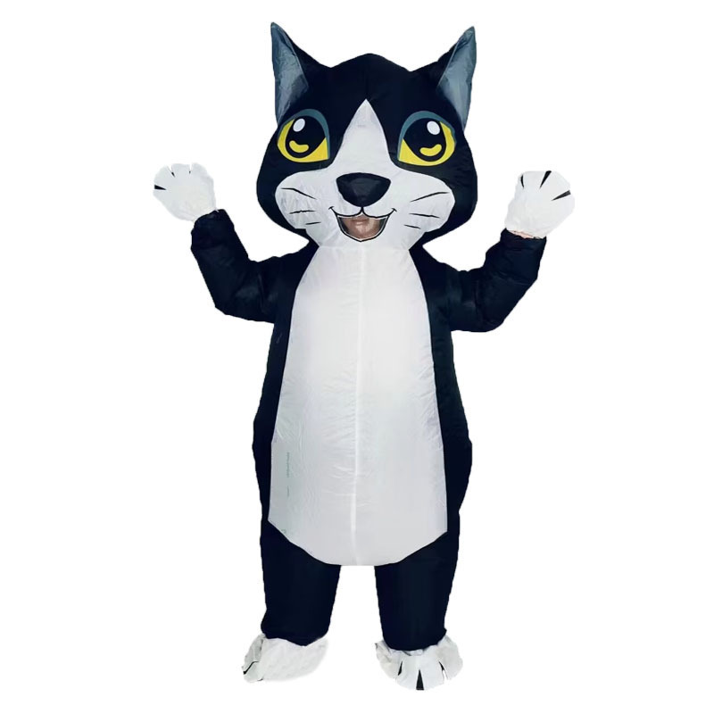 Nuevos cos transfronterizos juegan ropa inflable de gato negro lindo perro amarillo muñeca inflable creativa divertida ropa inflable de dibujos animados