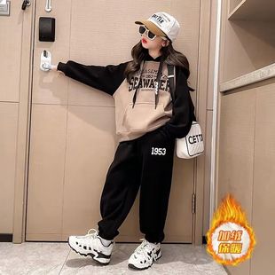 Cross-Border Ins Popular Children's Clothing Autumn and Winter Sweatshirt Suit 2022 Fleece-Lined Thickeneded One-Piece Velvet Warm Hooded