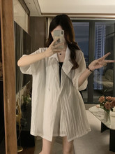 大码女装夏搭配一整套胖高级感薄款雪纺衬衫西装外套短裤两件套