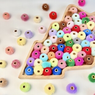 C 76908LRabbit Fur Perforated Pom-pom ��ë����ë�q��W������