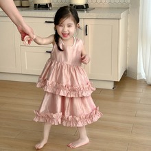 女童2024韩版夏季新款背心半身裙两件套装女宝宝海边度假沙滩裙潮
