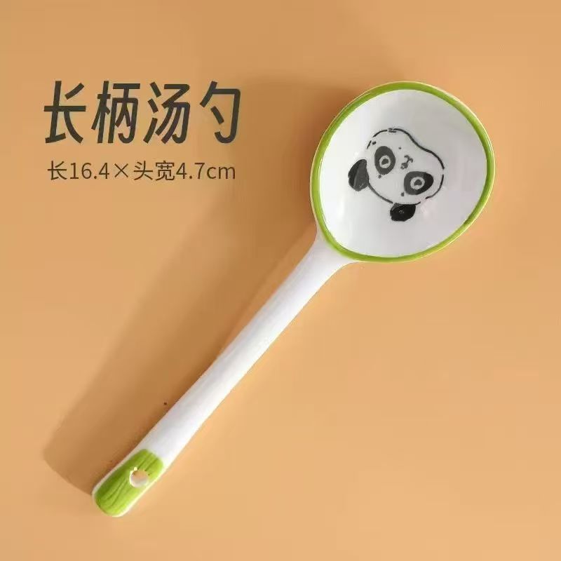 Cuchara de cerámica de color esmaltada cuchara de mango largo cuchara encantadora cuchara de arroz cuchara de arroz cuchara de torsión cuchara de cabeza redonda