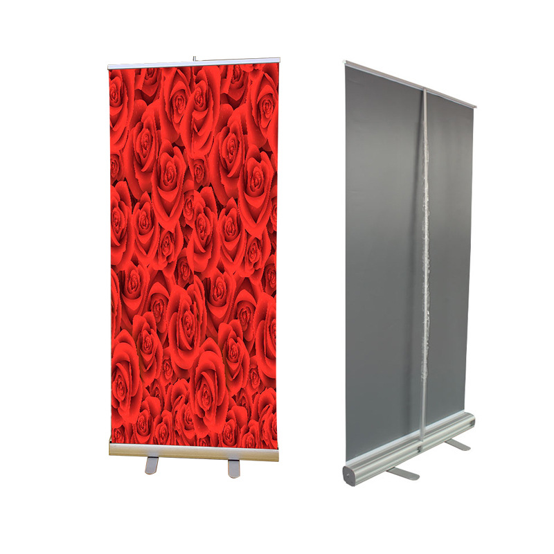 Suministro transfronterizo de soportes de exhibición enrollables de aluminio de fábrica en Shanghái, soportes publicitarios plegables portátiles retráctiles para suelo.