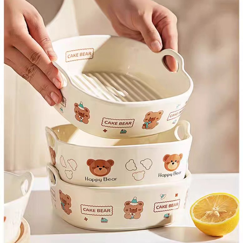 Double air fryer ceramic bowl oven use ceramic baked rice烤盘 oven baking dish egg steamer bowl salad bowl