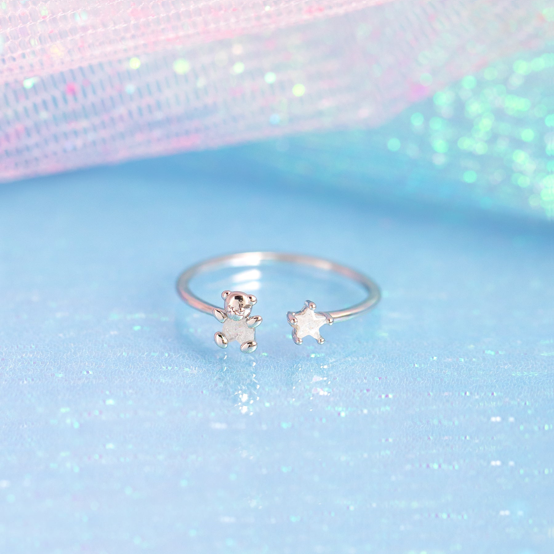 Fashion Star Bear Copper Zirconium Plated Real Gold Open Ring