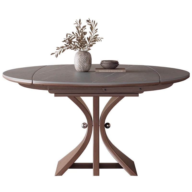 Mesa de comedor plegable telescópica de madera maciza americana mesa redonda variable 2025 nueva celebridad de Internet estilo francés estilo antiguo pequeño apartamento redondo