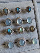 七天然水晶月光原石戒指环圈女男调节活口情侣礼物花琥珀玛瑙特惠