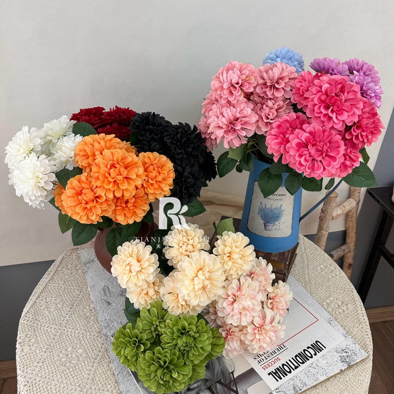 跨境熱銷仿真花7頭把束暗香絹花萬壽菊家居軟裝裝飾婚慶花排用花